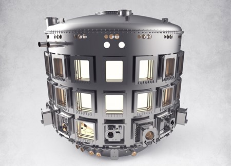 Un cylindre de 30 mètres de haut et autant de diamètre : avec un volume total de 16 000 mètres cubes, le cryostat du tokamak ITER n'est pas seulement l'une des deux plus grandes enceintes à vide jamais construites — c'est également, et de loin, la plus complexe. (Click to view larger version...)